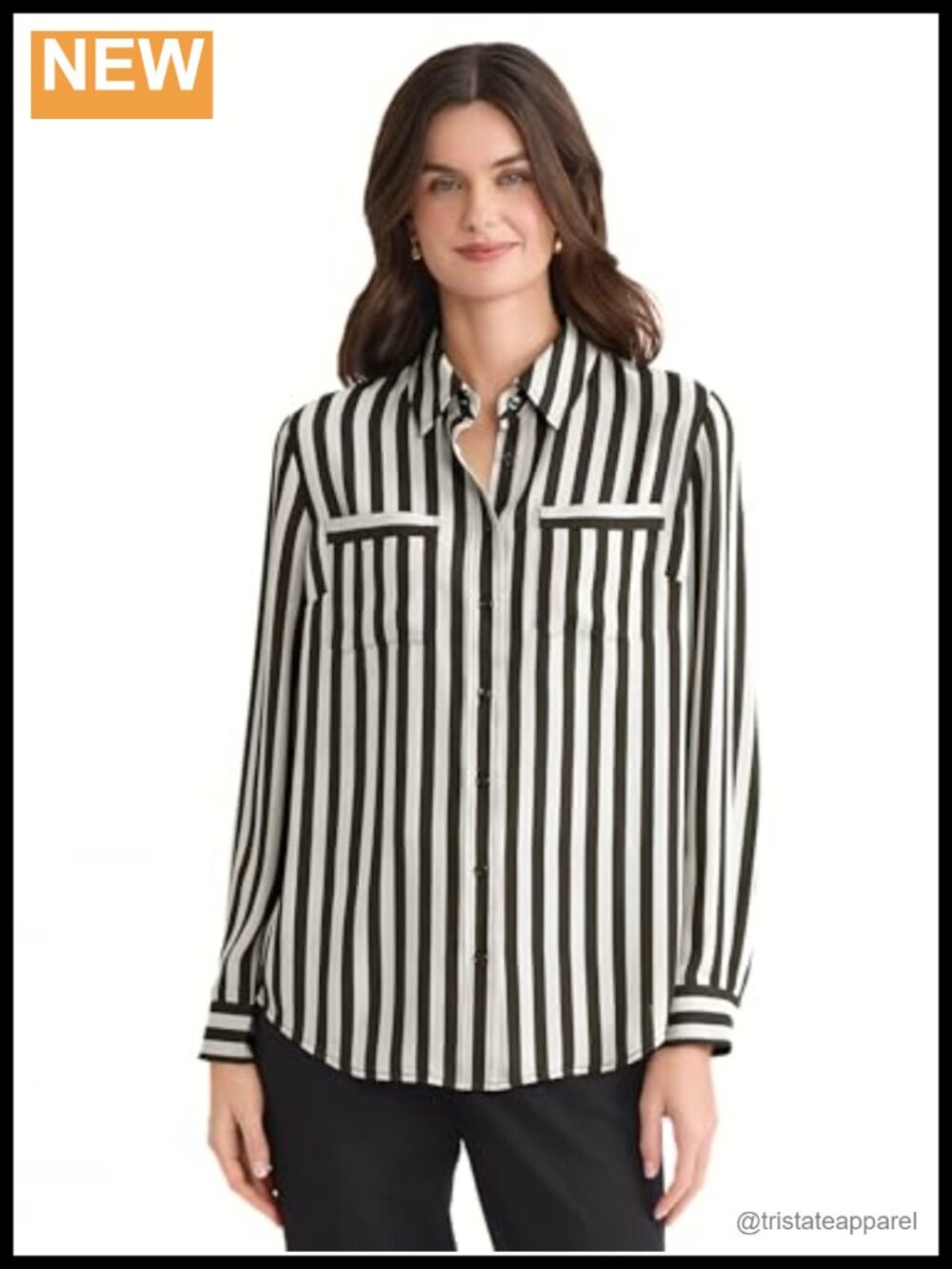 Kasper Women's Striped Long Sleeve Button Front Blouse - Classic Fit, Polyester